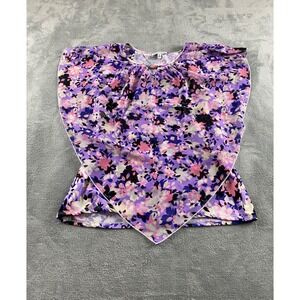 Notations Womens Floral Handkerchief Hem Blouse Purple Pink Beaded Keyhole Med